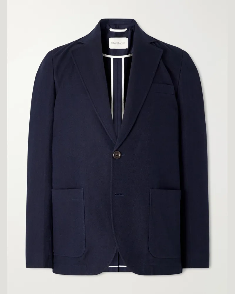 Oliver Spencer Westbury Cotton-Blend Herringbone Suit Jacket Blue