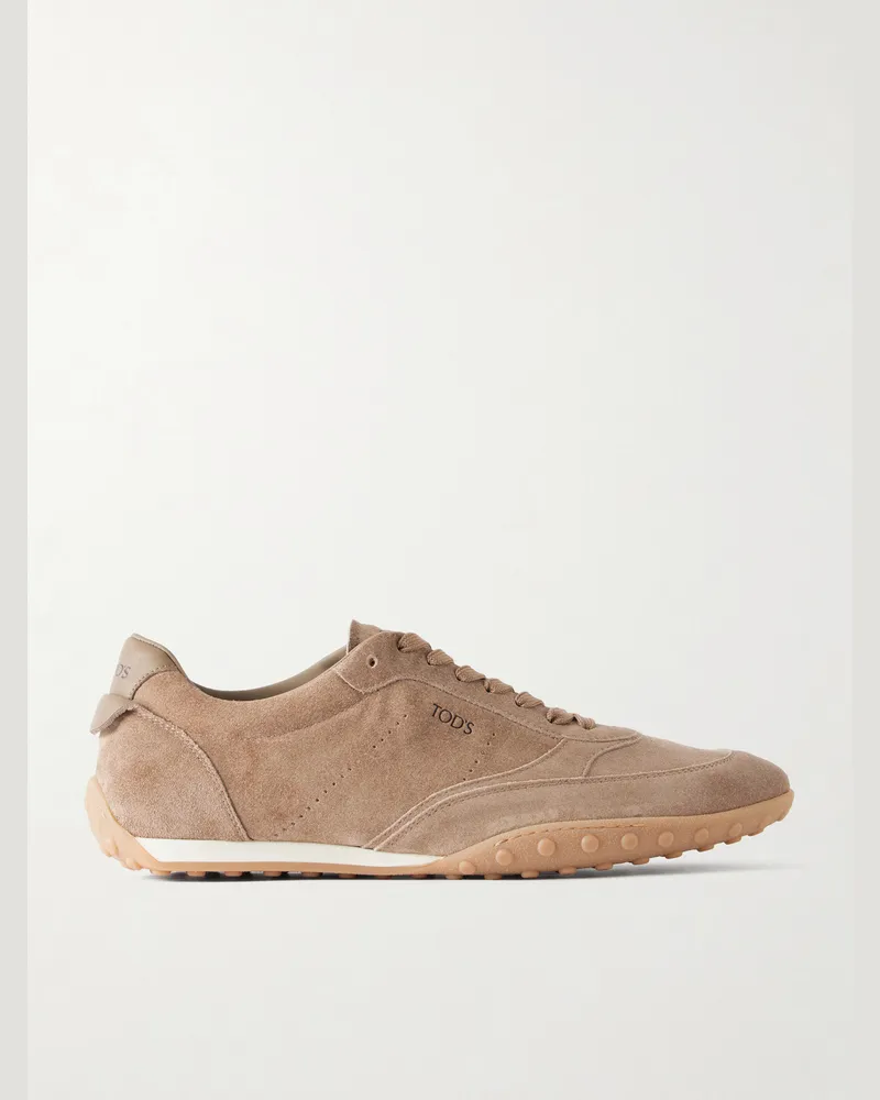 TOD'S Panelled Leather-Trimmed Suede Sneakers Brown
