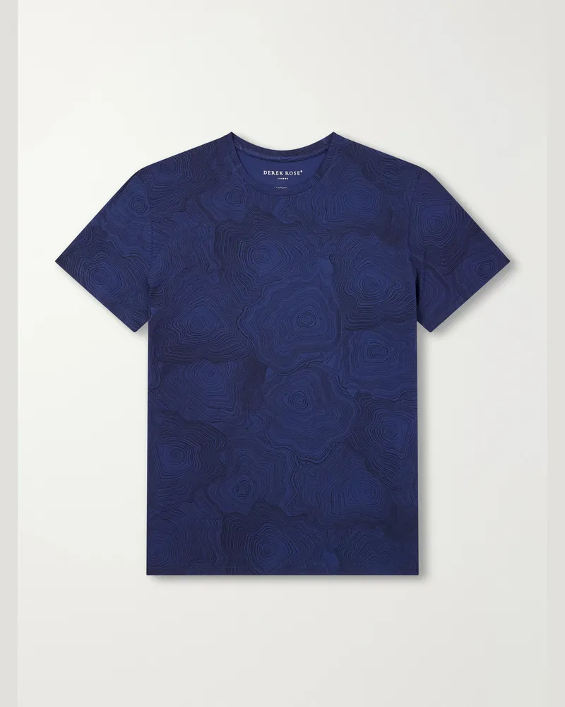 Derek Rose London Printed Modal-Blend Jersey Pyjama T-Shirt Blue