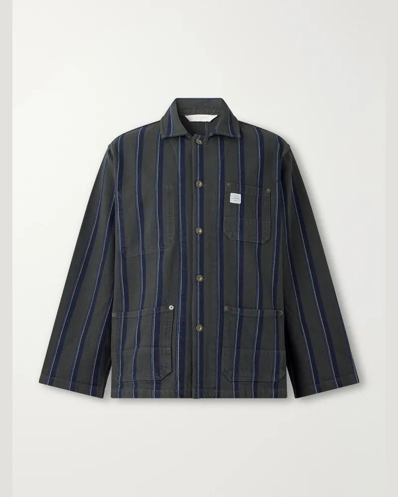 Aimé Leon Dore Logo-Appliquéd Striped Denim Jacket Green