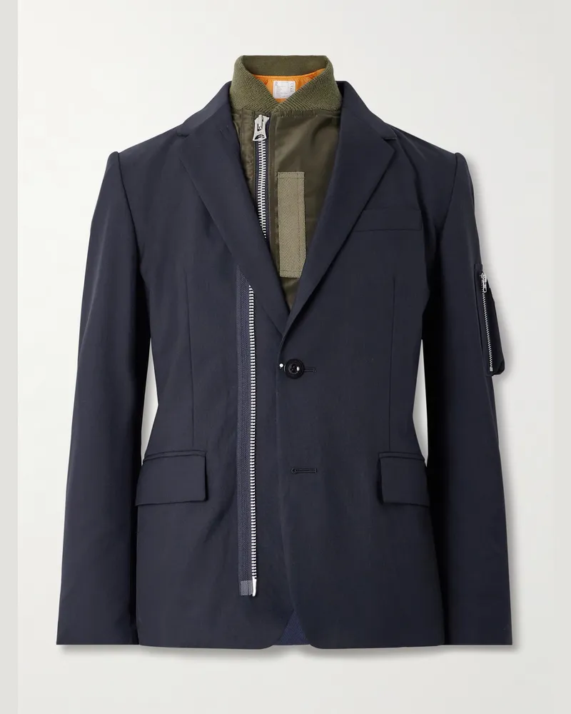 Sacai Mehrlagiges Sakko aus Shell und wattiertem Grain de Poudre Blau