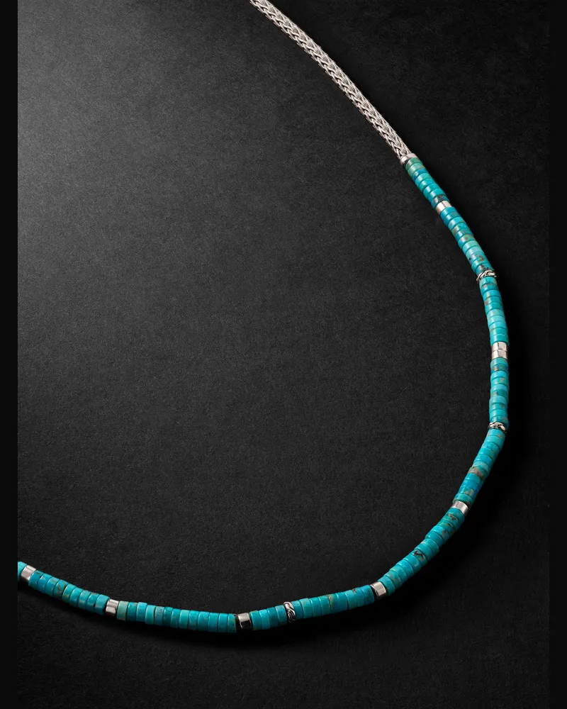 John Hardy Heishi Silver Turquoise Beaded Chain Necklace Blue