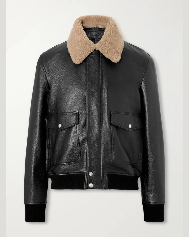 MR P. Shearling-Trimmed Full-Grain Leather Blouson Jacket Black