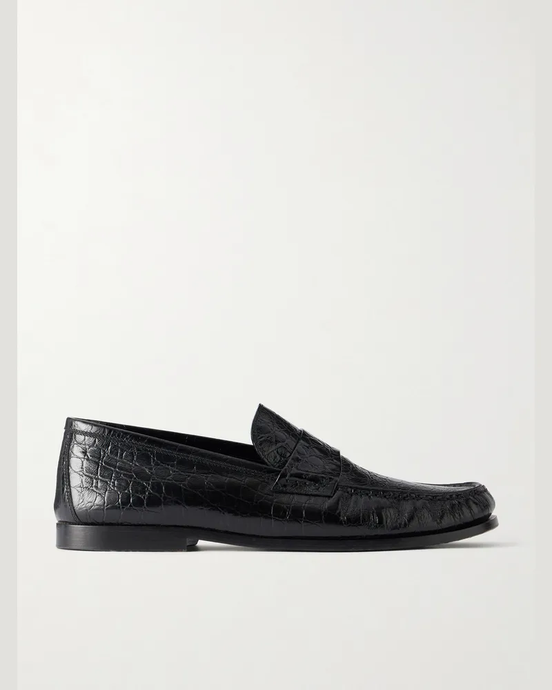 Totême Croc-Effect Leather Loafers Black