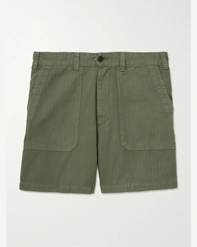 Drake's Shorts aus Twill aus einer Baumwoll-Leinenmischung mit Fischgratmuster Grün