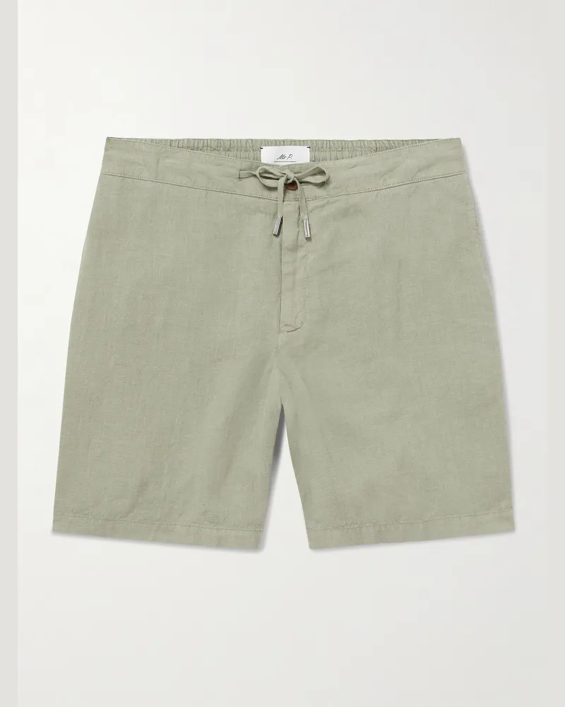 MR P. Gerade geschnittene Bermudashorts aus Leinen mit Kordelzugbund in Stückfärbung Grün
