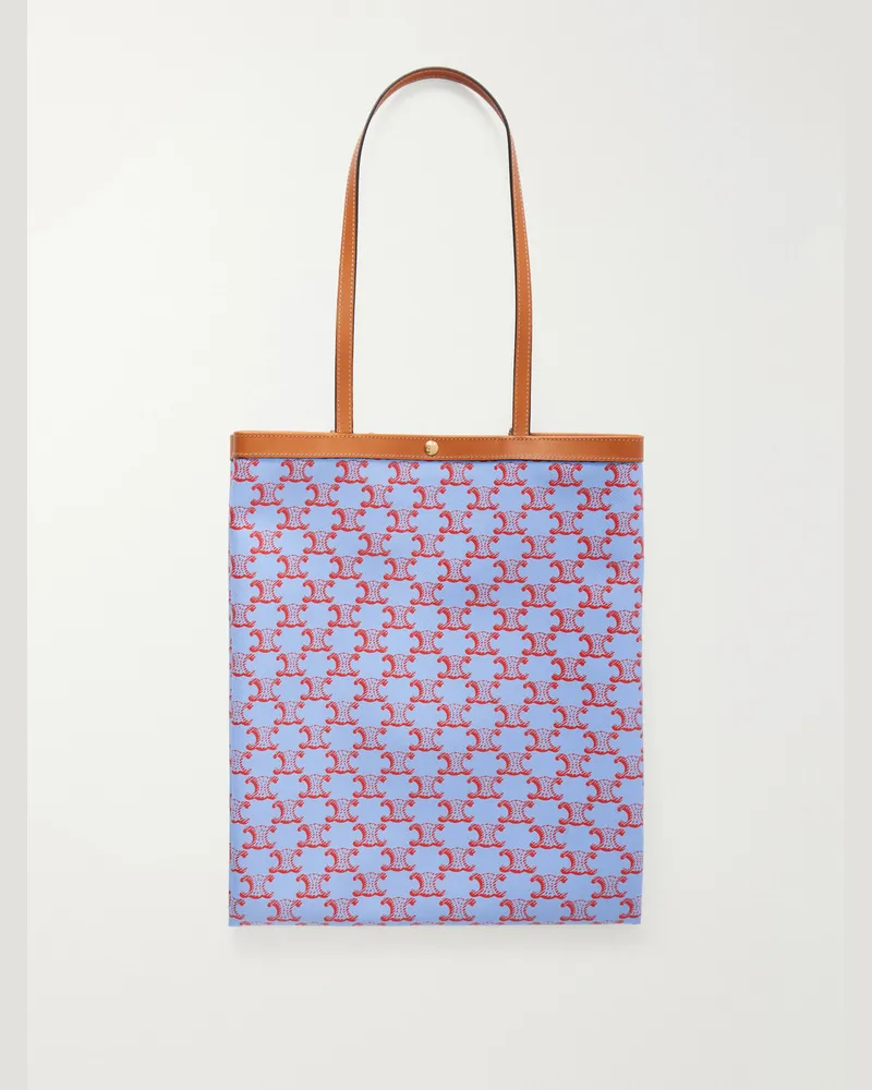 Celine Medium Leather-Trimmed Monogrammed Coated-Canvas Tote Bag Blue