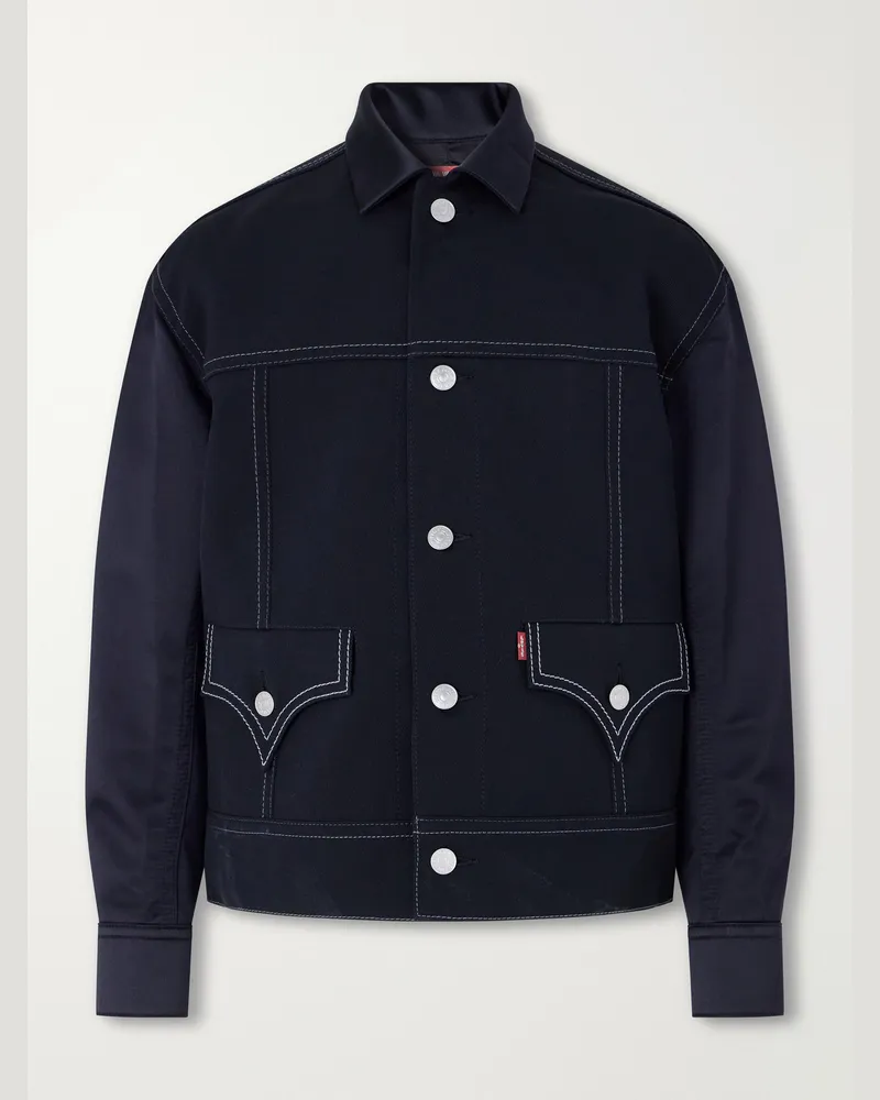 Junya Watanabe Levi Satin-Trimmed Wool-Twill Jacket Black