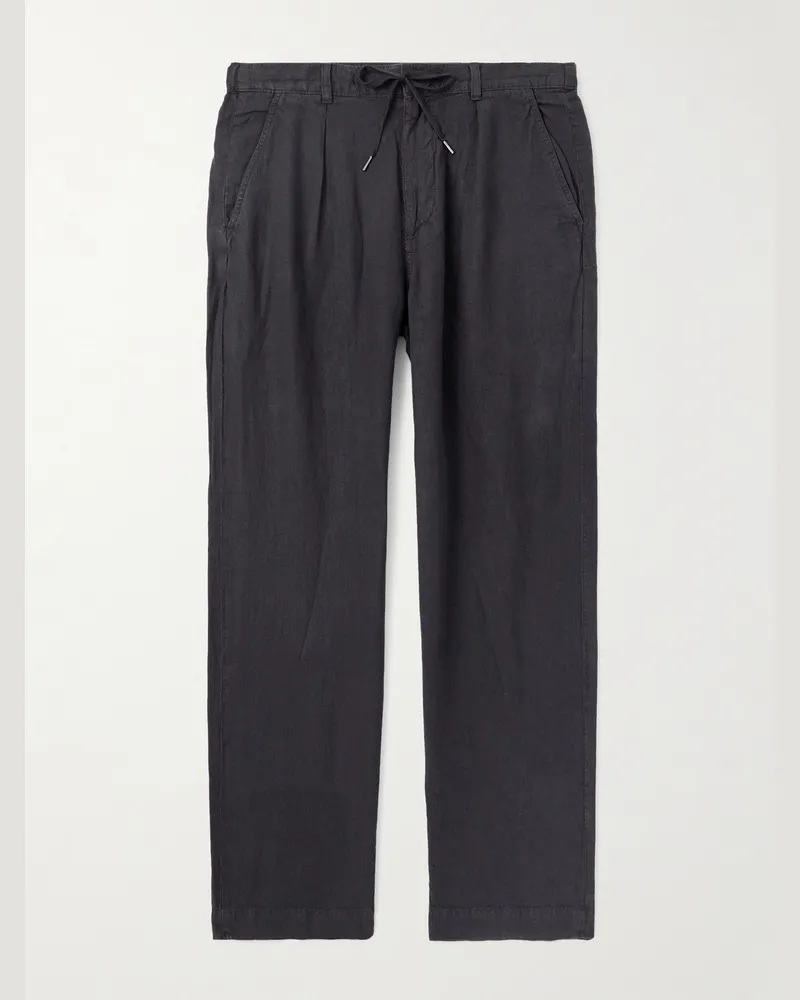 Ralph Lauren Gerade geschnittene Hose aus Leinen mit Kordelzugbund und Falten Schwarz