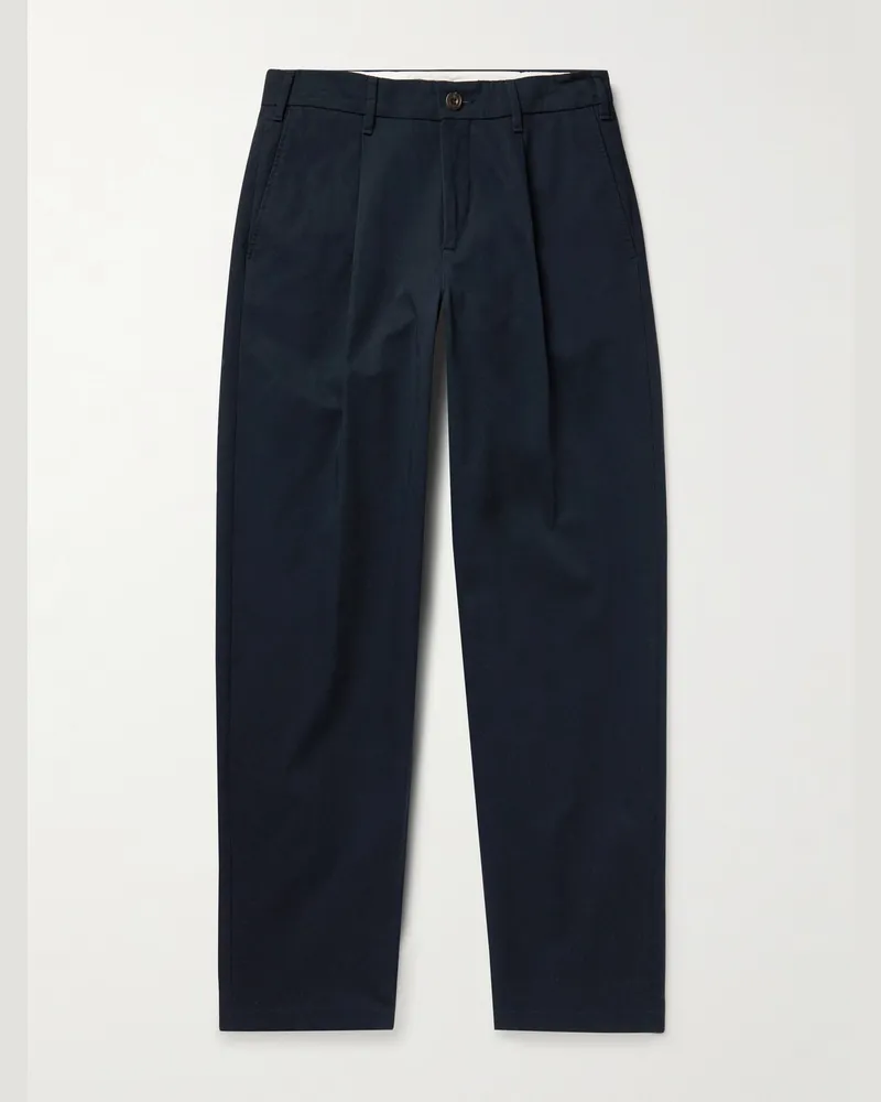 Richard James Straight-Leg Pleated Cotton-Twill Trousers Blue