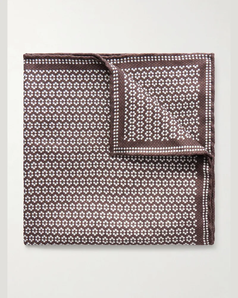 Brunello Cucinelli Printed Silk Pocket Square Brown