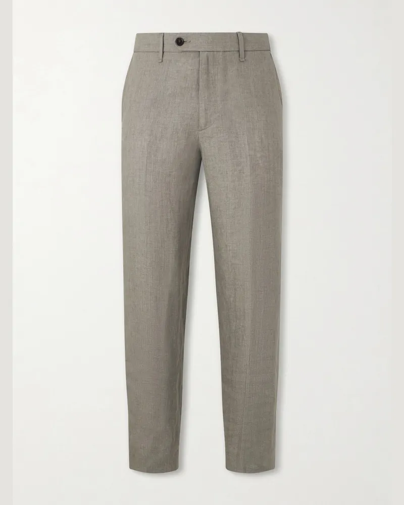 Rag & Bone Evan Straight-Leg Pleated Linen Trousers Gray