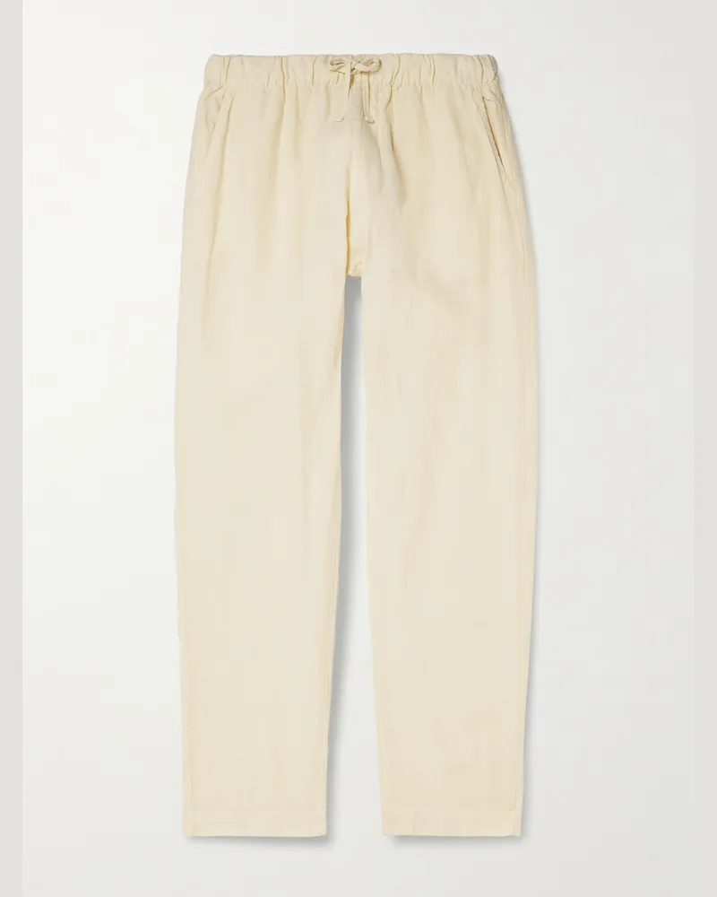 Hartford Joggy gerade geschnittene Hose aus Leinen mit Kordelzugbund Gelb