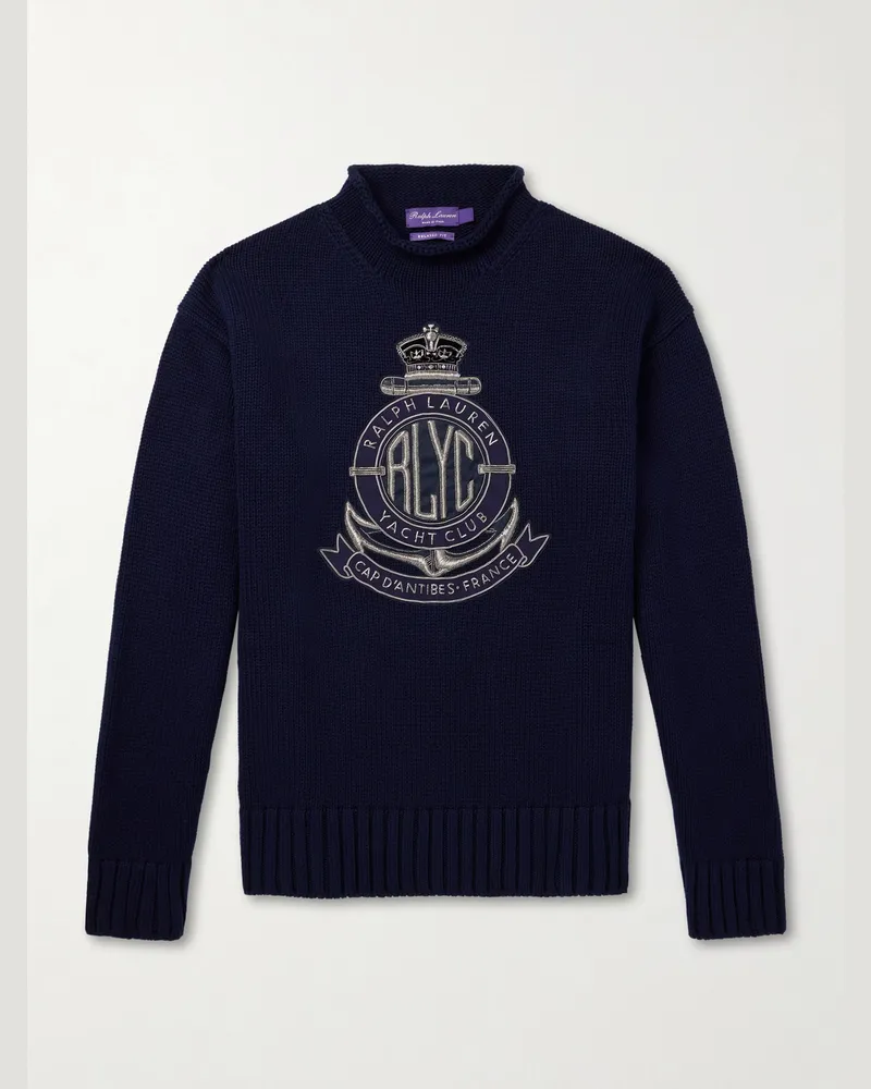 Ralph Lauren Logo-Appliquéd Cotton-Blend Sweater Blue