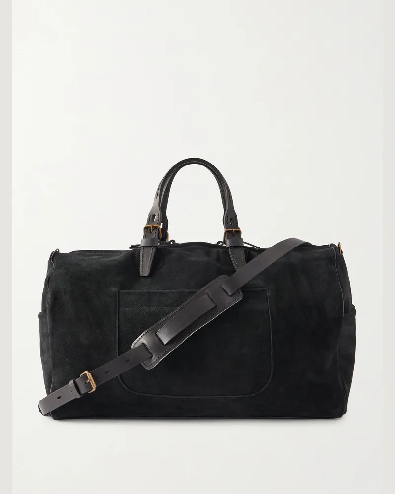 Bleu de Chauffe Leather-Trimmed Suede Weekend Bag Black
