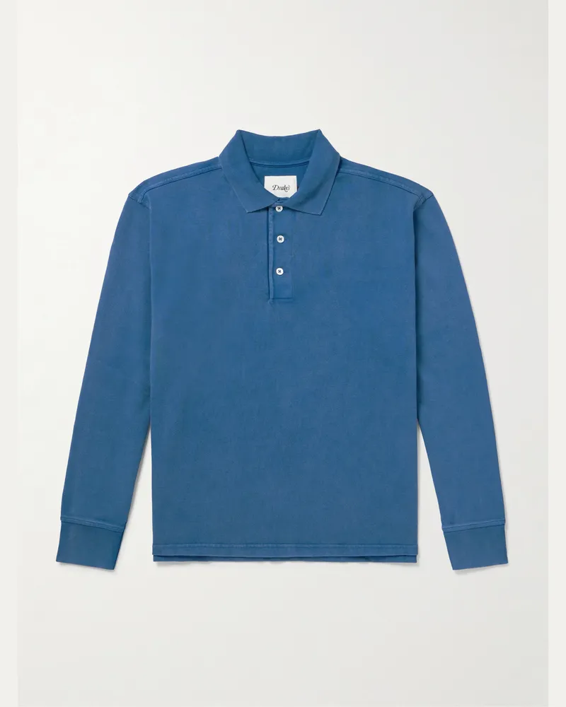 Drake's Oberteil aus Baumwoll-Jersey mit Polokragen Blau