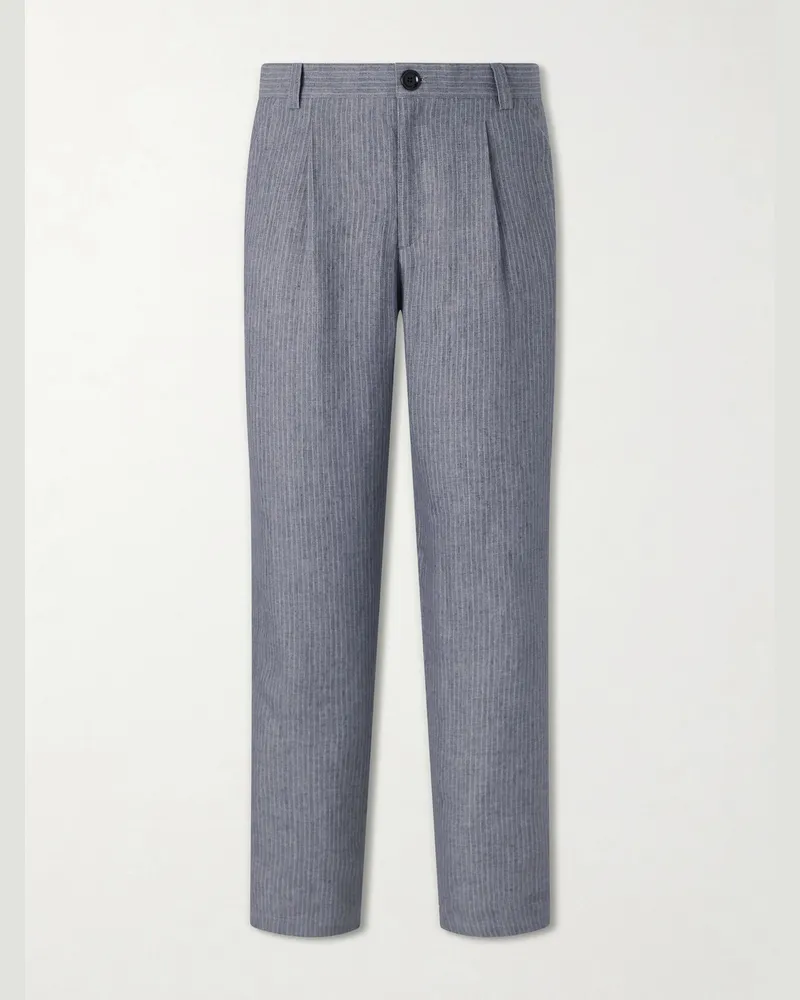 Oliver Spencer Morton Straight-Leg Pleated Striped Linen Suit Trousers Gray