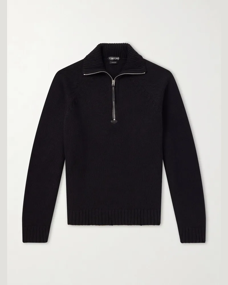 Tom Ford Wool and Cashmere-Blend Half-Zip Sweater Black