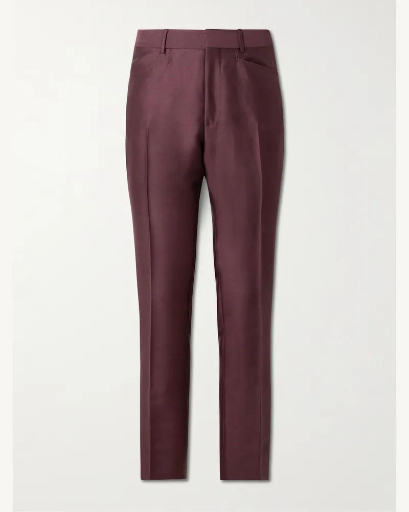 Tom Ford Dyllan gerade geschnittene Hose aus Twill aus einer Mischung aus Wolle, Mohair und Seide Burgunder