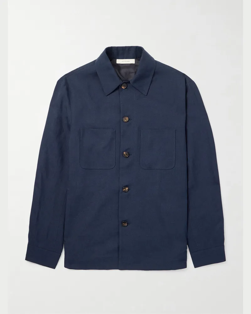 Umit Benan Jerome Hemdjacke aus einer Leinen-Wollmischung Blau
