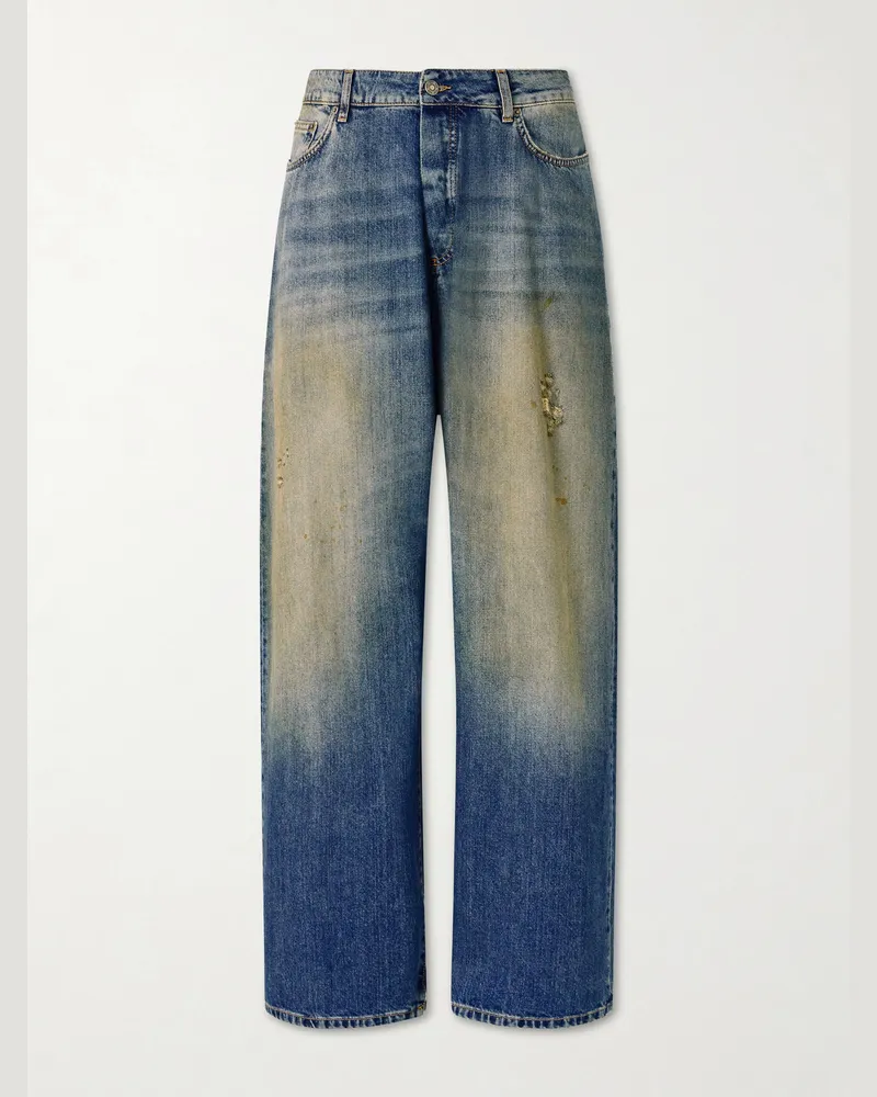FourTwoFour on Fairfax Big Daddy Wide-Leg Distressed Jeans Blue