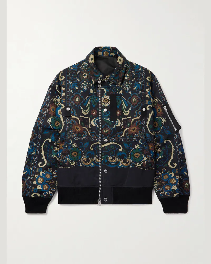 Sacai Bomberjacke aus einer Baumwollmischung mit Blumenprint Blau