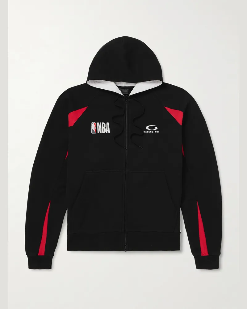 Balenciaga NBA Oversized-Kapuzenjacke aus Baumwoll-Jersey mit Reißverschluss und Logostickerei Schwarz