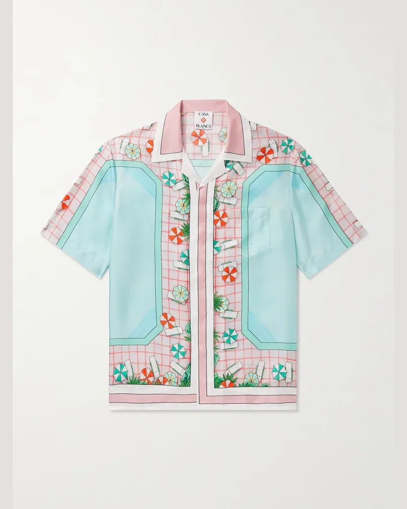 Casablanca Paris Copacabana Hemd aus bedrucktem Seiden-Twill mit wandelbarem Kragen Pink