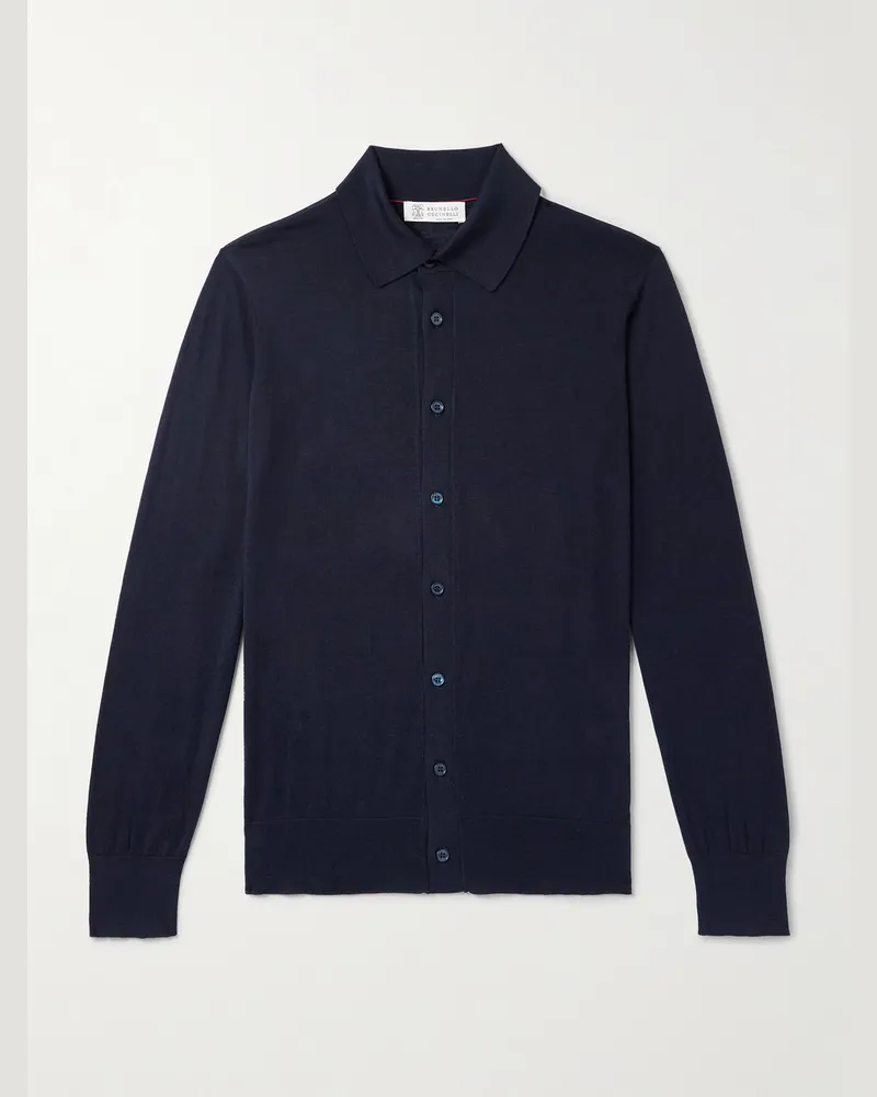 Brunello Cucinelli Cardigan aus einer Seiden-Baumwollmischung Blau