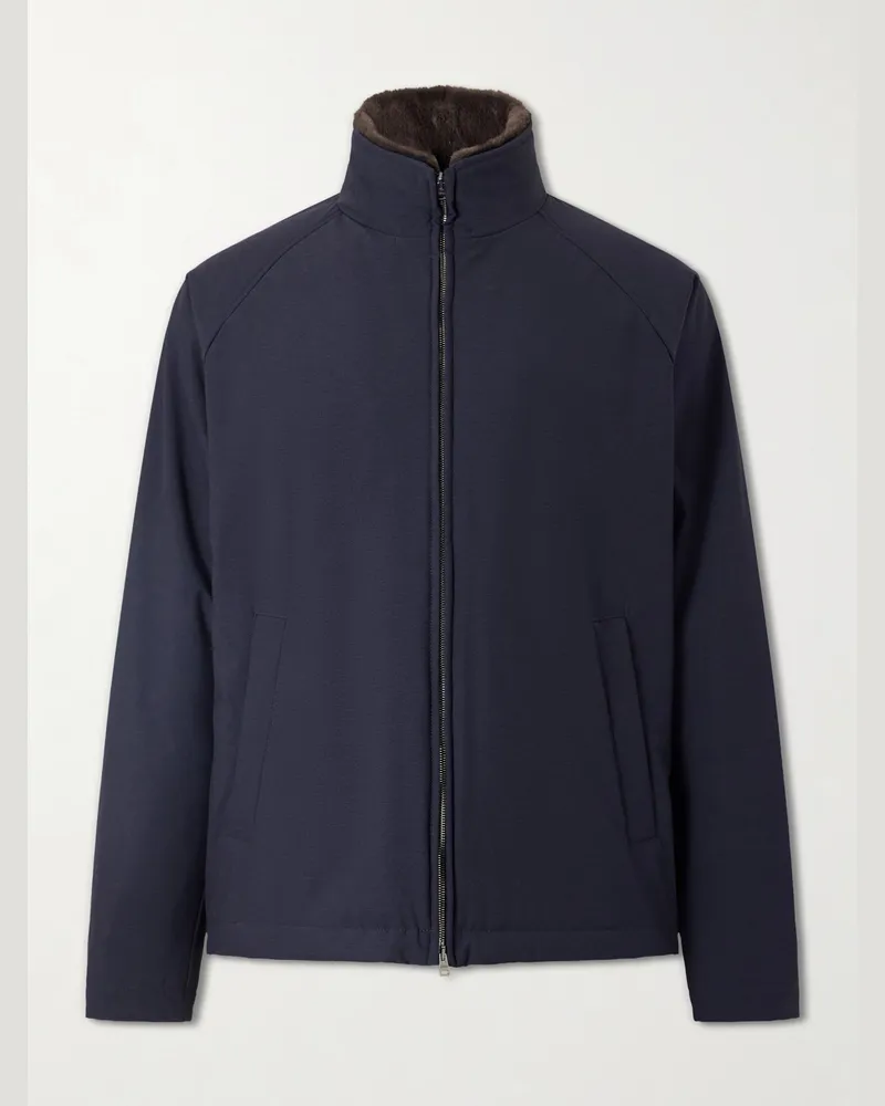 Herno Faux Fur Trimmed Bomber Jacket Blue