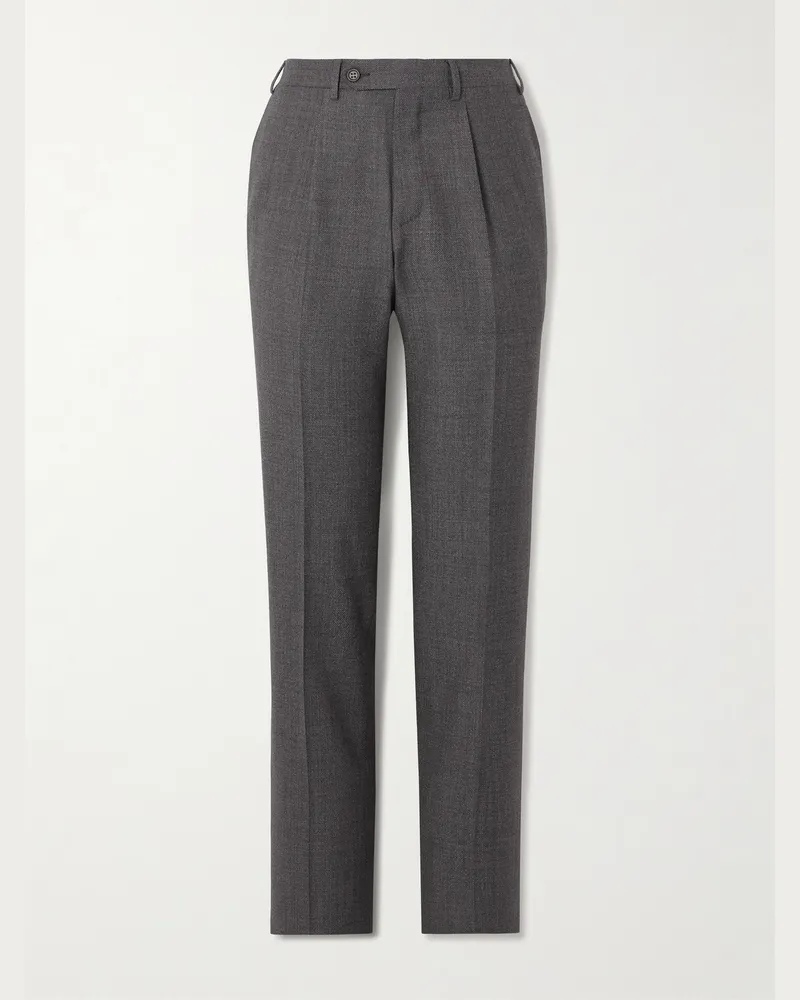 Canali Straight-Leg Pleated Wool Suit Trousers Gray