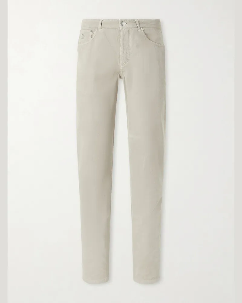 Brunello Cucinelli Straight-Leg Cotton-Corduroy Trousers Neutrals