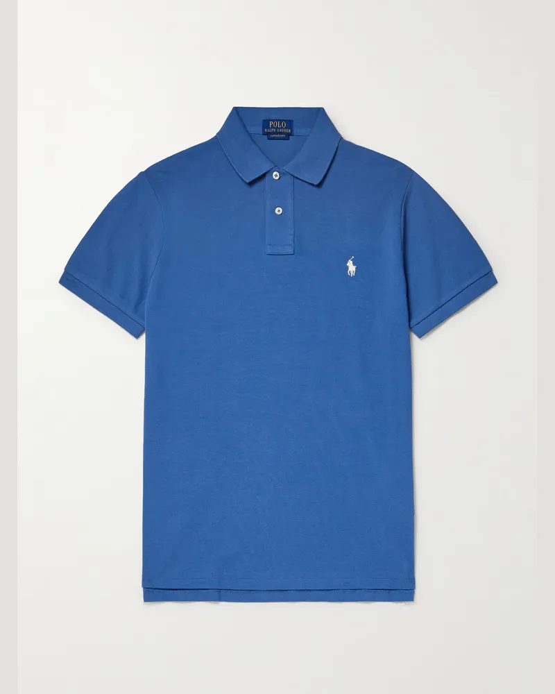 Ralph Lauren Logo-Embroidered Cotton-Piqué Polo Shirt Blue