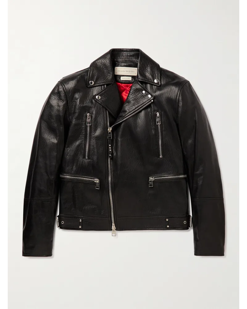 Alexander McQueen Schmal geschnittene Bikerjacke aus Leder mit Reißverschluss Schwarz