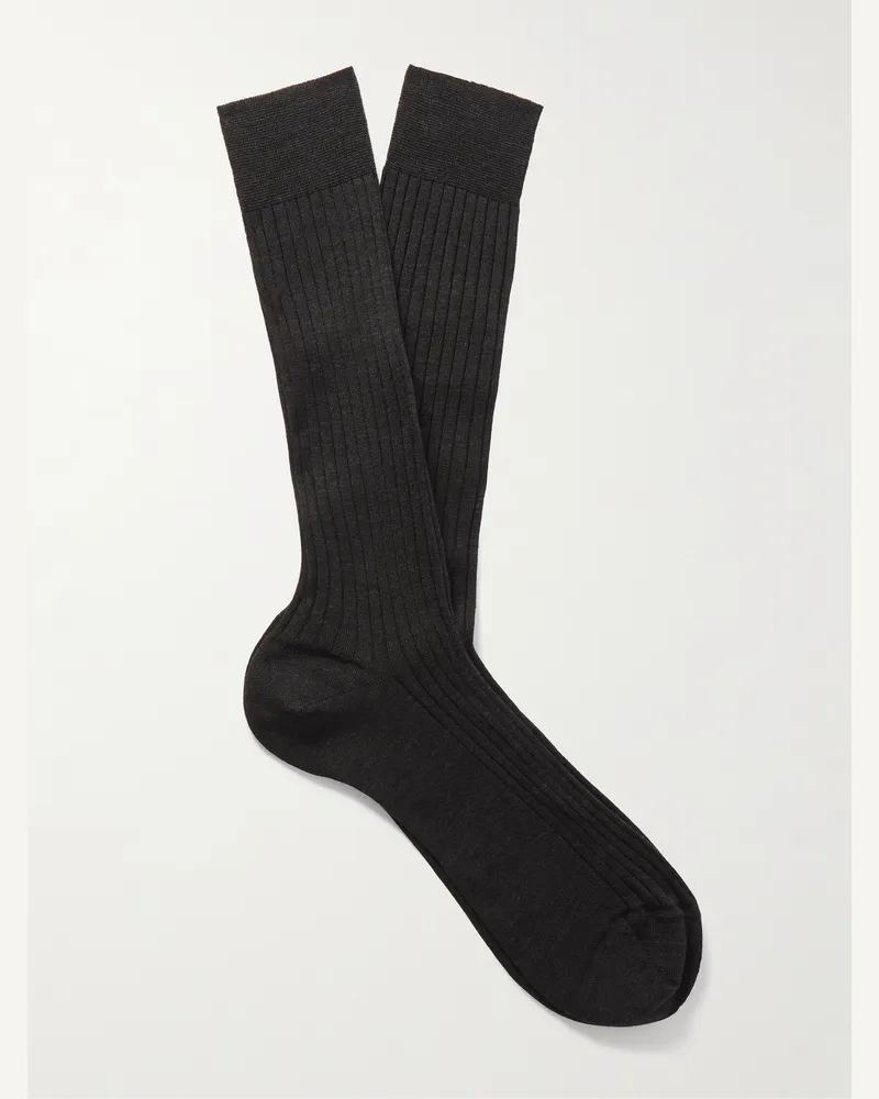 MR P. Ribbed Merino Wool-Blend Socks Gray