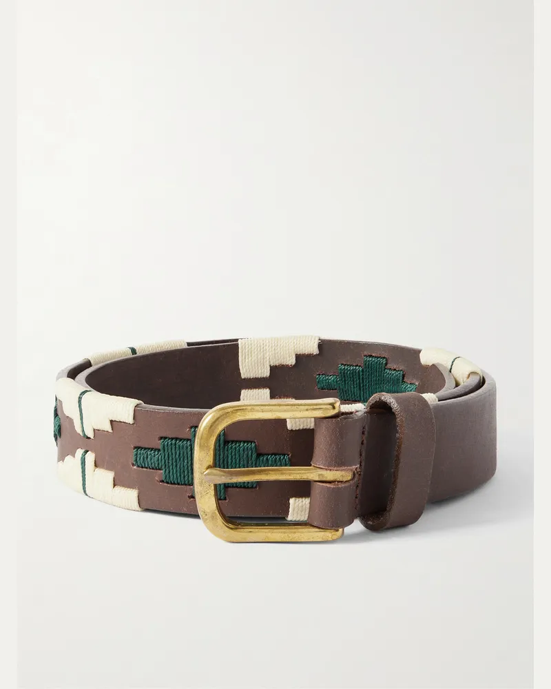 Sid Mashburn Ledergürtel mit Stickereien, 3 cm Braun