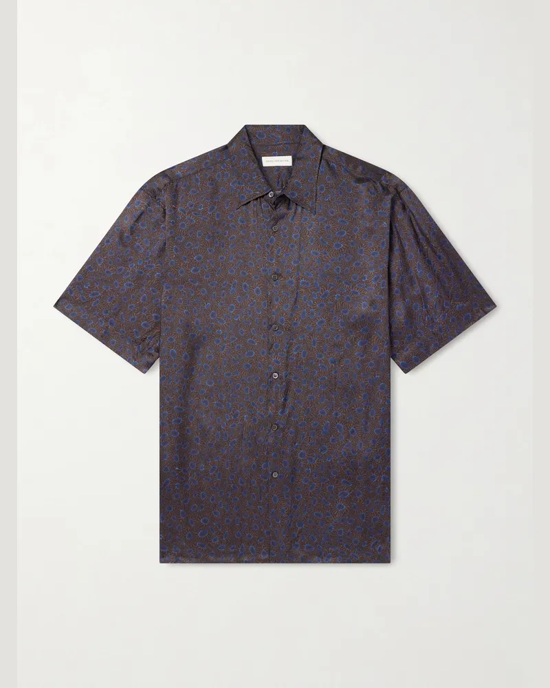 Dries van Noten Camp-Collar Printed Satin Shirt Brown