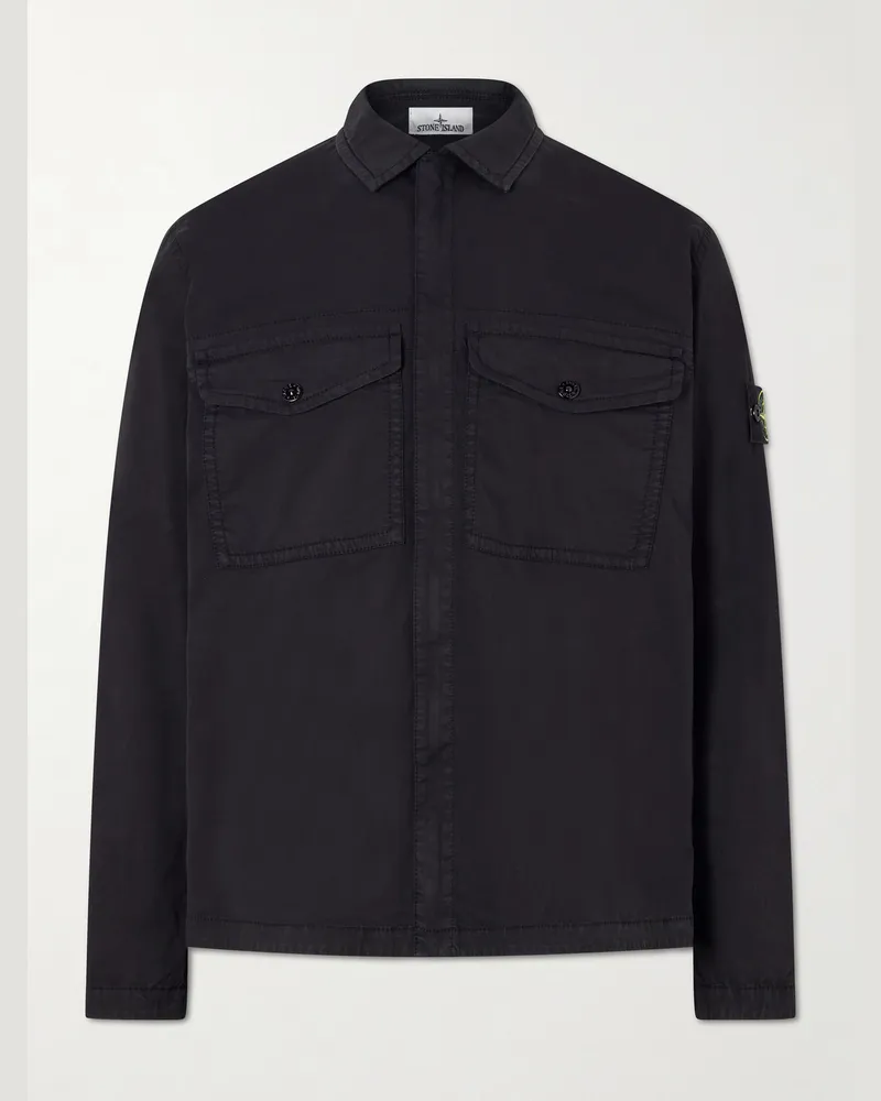 Stone Island Garment-Dyed Cotton-Blend Twill Overshirt Black