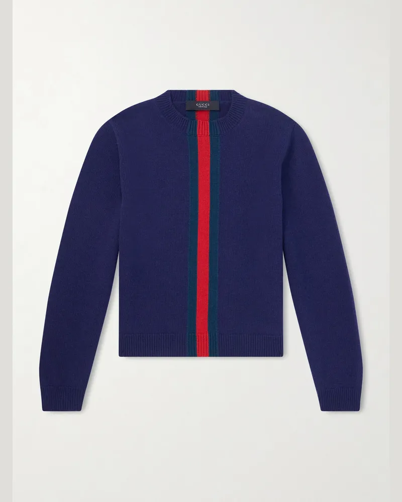 Gucci Slim-Fit Cropped Striped Wool Sweater Blue
