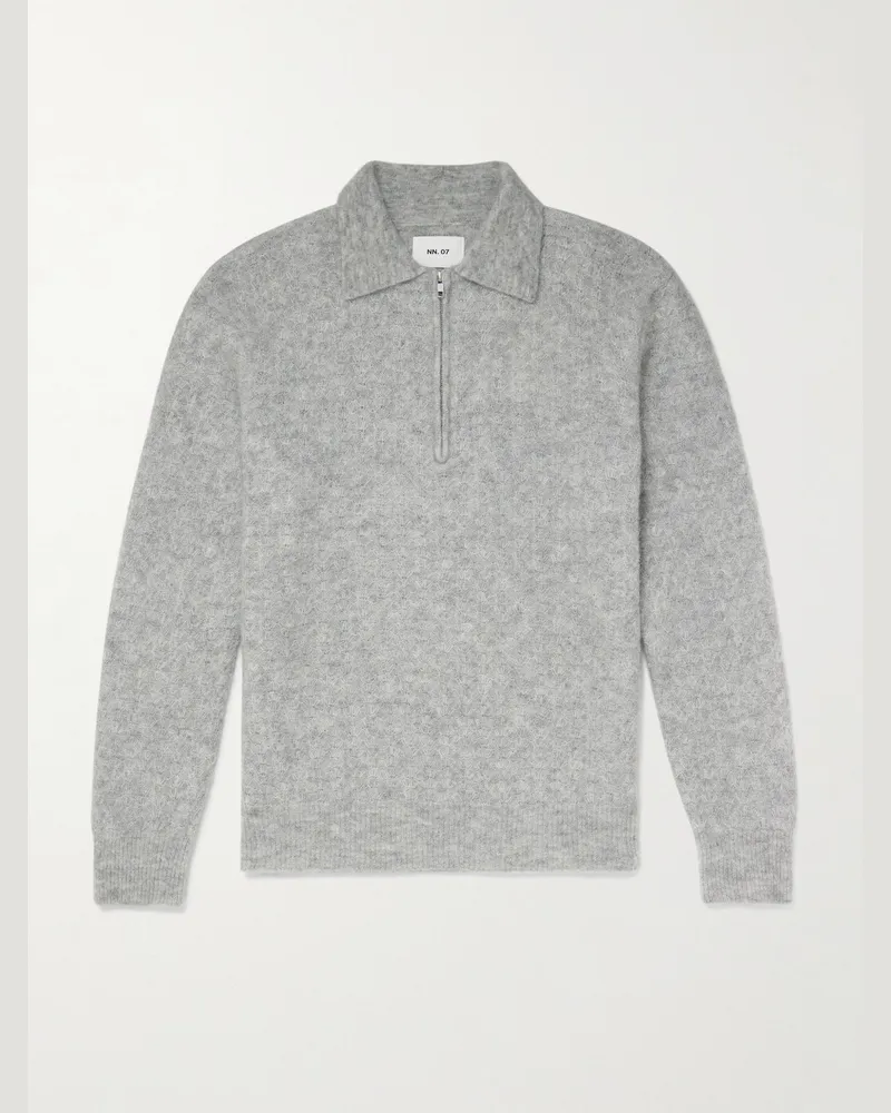 NN 07 Alfie 6651 Strickpullover mit kurzem Reißverschluss Grau