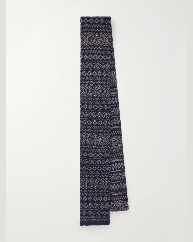 Brunello Cucinelli 6.5cm Fair Isle Virgin Wool Tie Blue