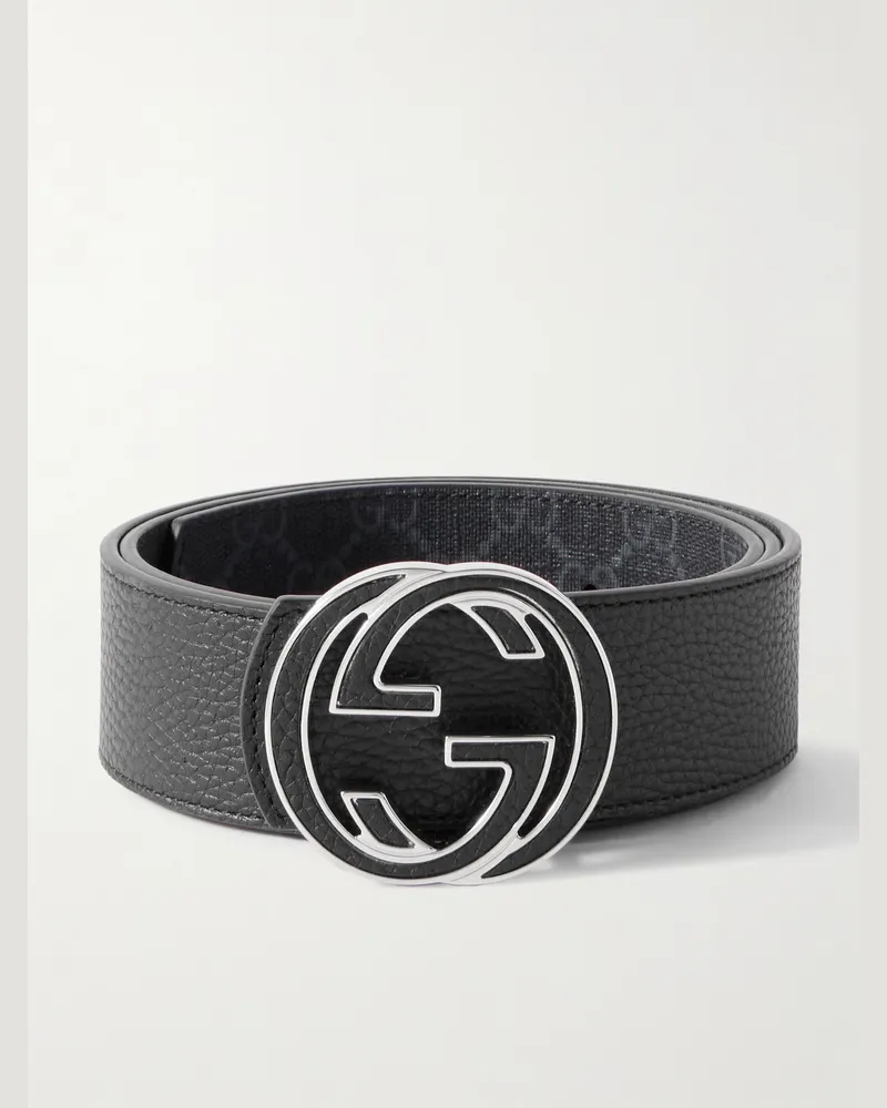 Gucci 4cm Reversible Monogrammed Coated-Canvas and Leather Belt Black