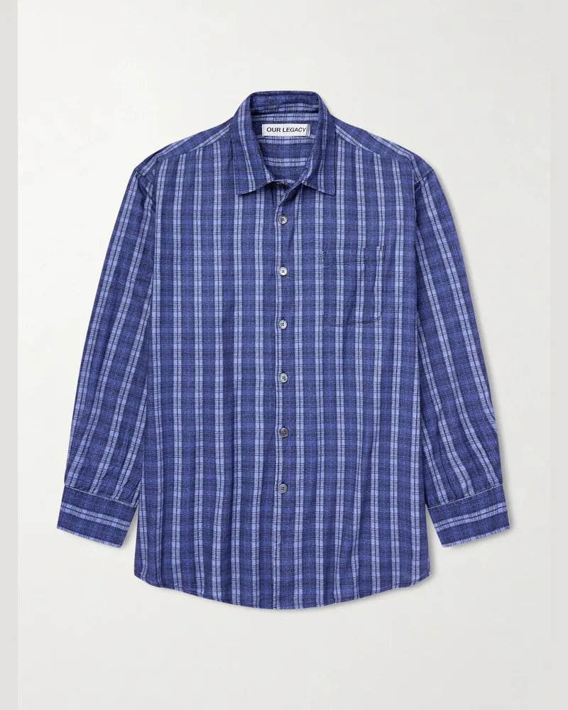 Our Legacy Borrowed Oversized-Hemd aus kariertem Baumwollflanell Blau