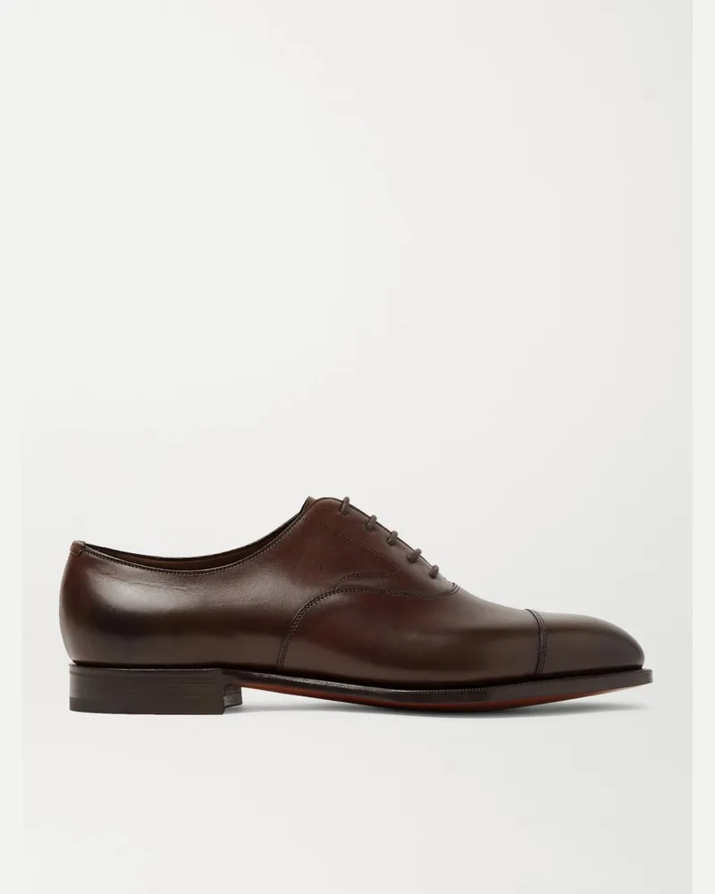Edward Green Chelsea Cap-Toe Burnished-Leather Oxford Shoes Brown
