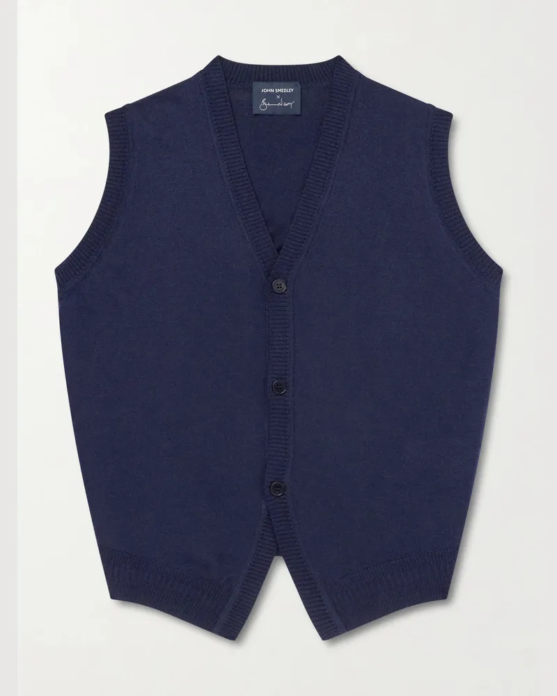 John Smedley Bill Nighy Merino Wool Vest Blue