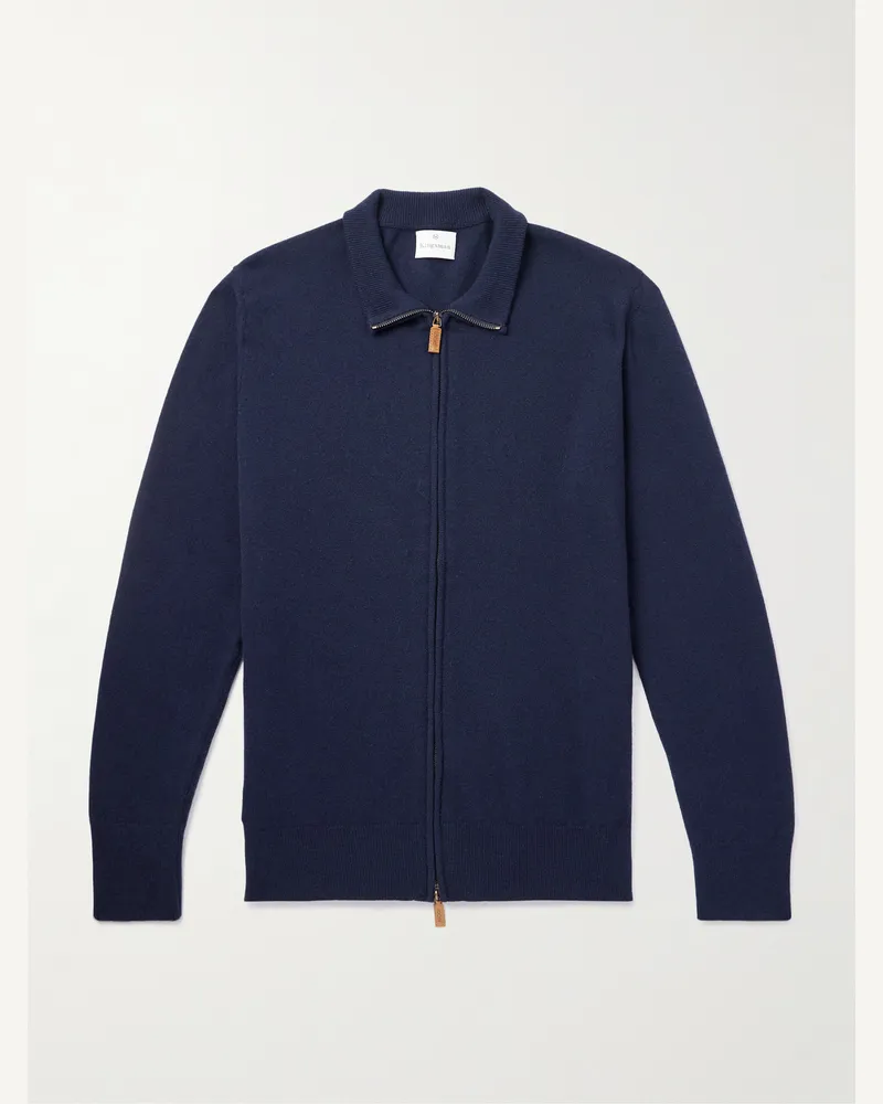 Kingsman William Lockie schmal geschnittener Cardigan aus einer Merinowoll-Kaschmirmischung mit Reißverschluss Blau