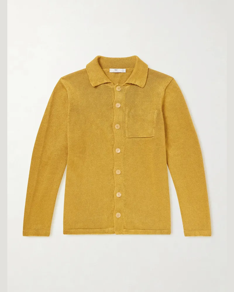Inis Meáin Cardigan aus Leinen Gelb