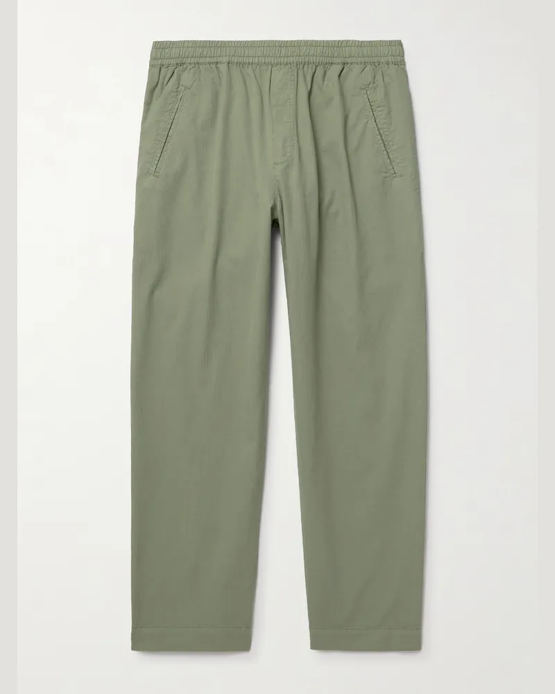 Folk Assembly Straight-Leg Cotton Drawstring Trousers Green