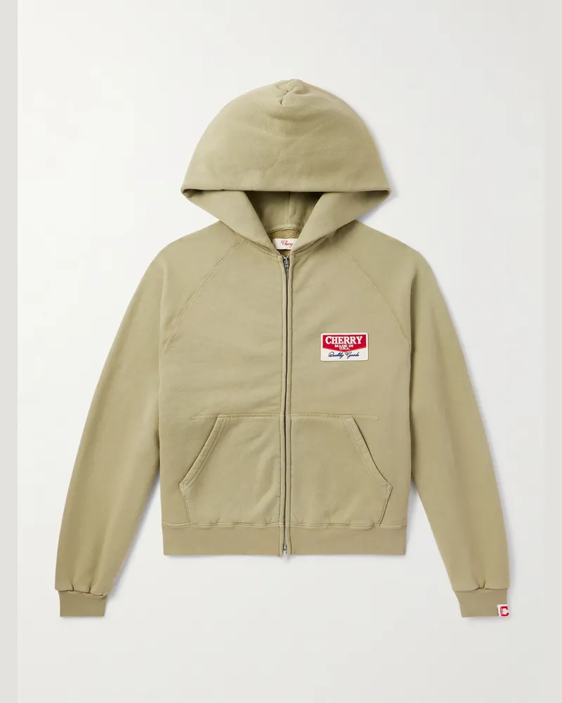 Cherry Los Angeles Desert Gecko Logo-Appliquéd Printed Cotton-Jersey Zip-Up Hoodie Green