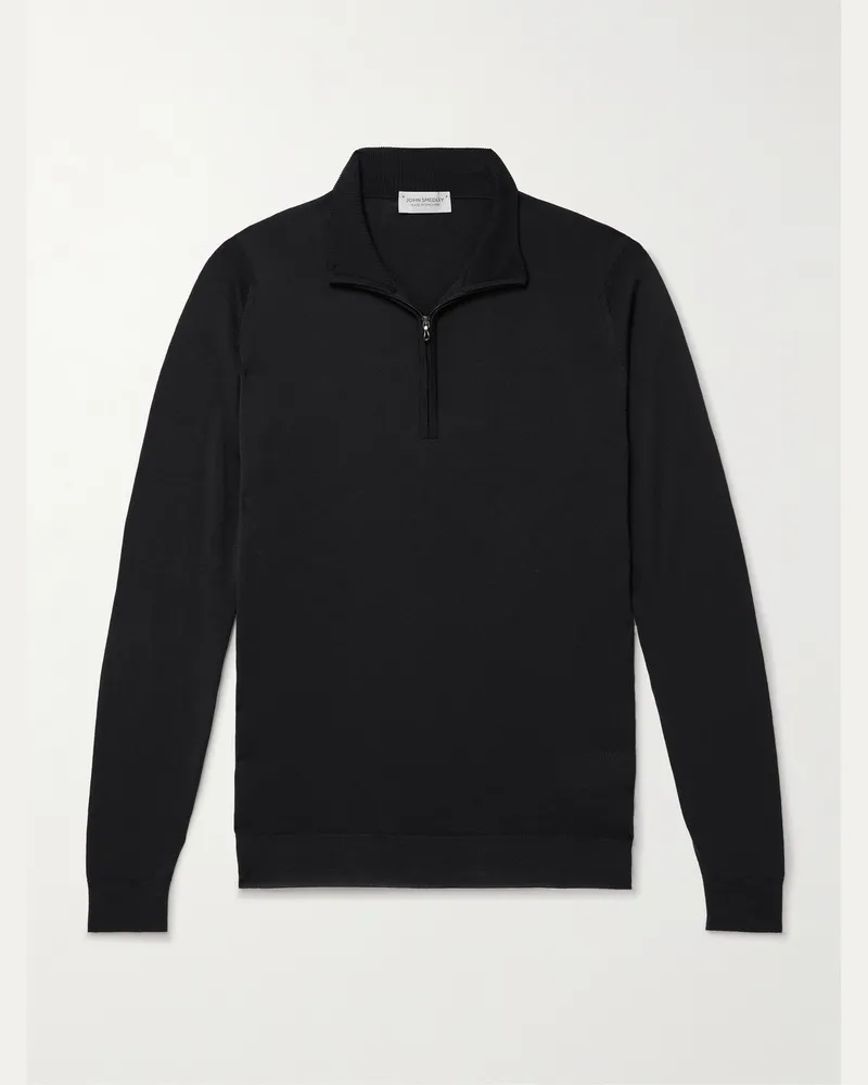 John Smedley Schmal geschnittener Pullover aus Merinowolle mit kurzem Reißverschluss Schwarz